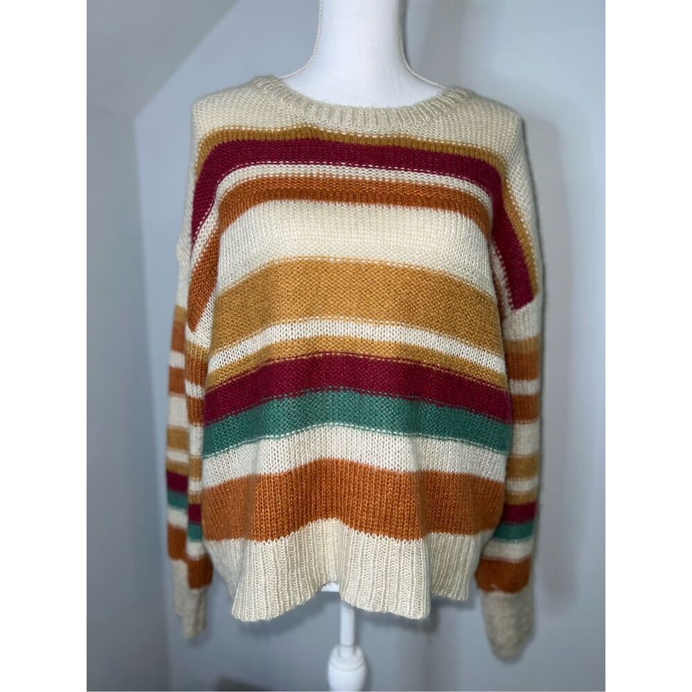 Women’s Striped Fall Oranges/Maroon/Cream Knit Sweater Medium